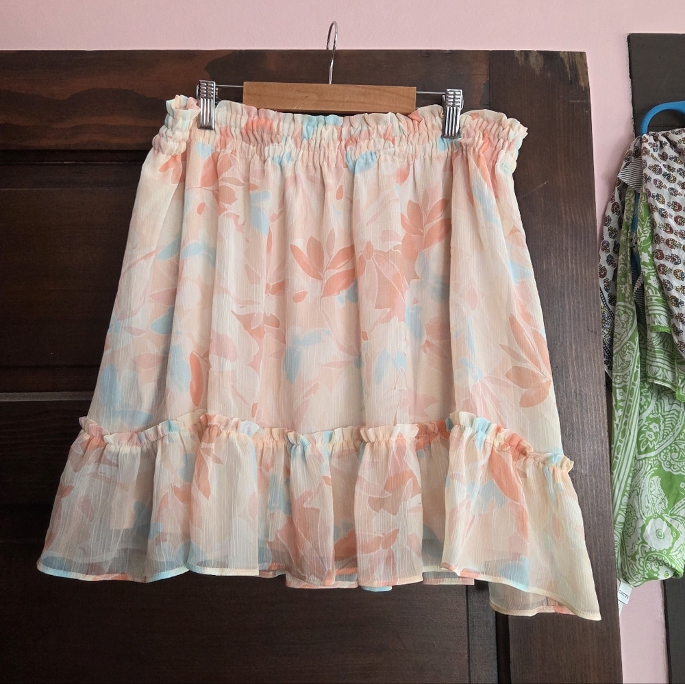 Lauren Conrad Floral Ruffle Hem Peach & Cream Summer Skirt XL